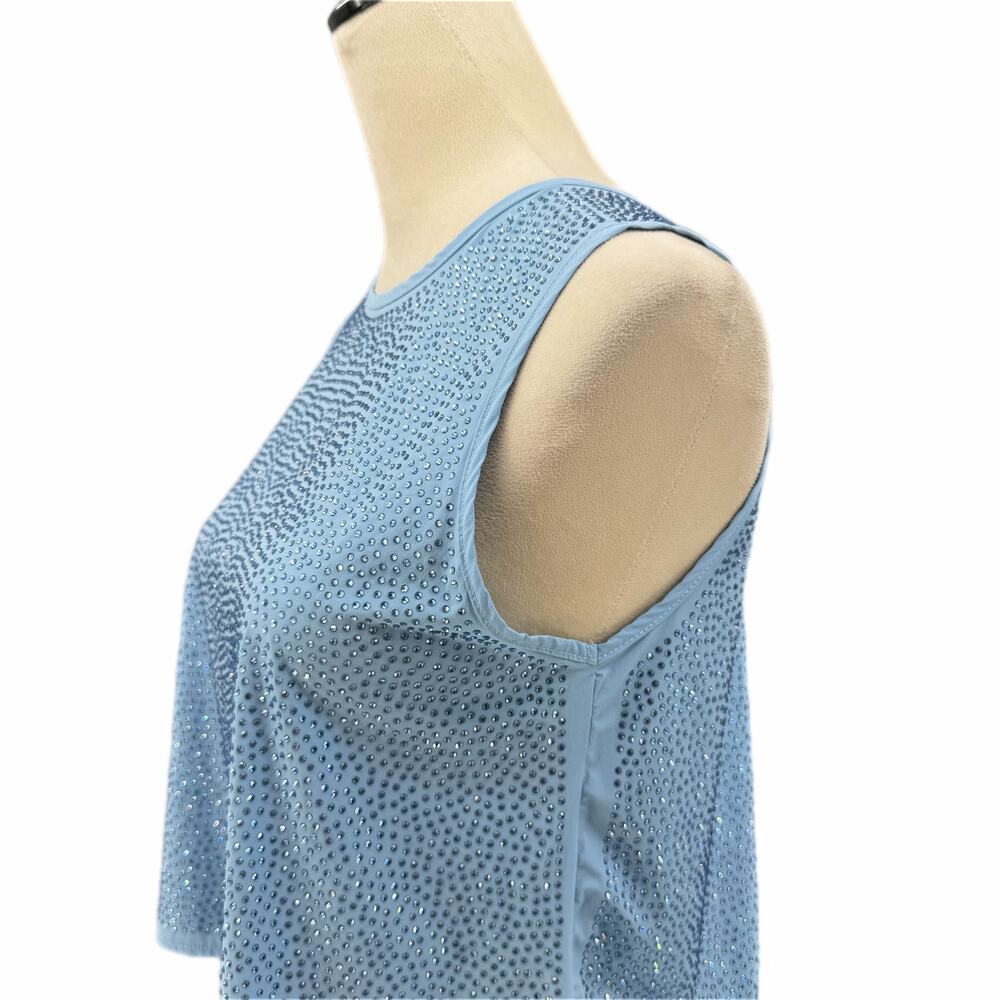 Queen of Sparkles NEW Light Blue Rhinestone Active Sleeveless Crop Tank Top - Picture 7 of 12
